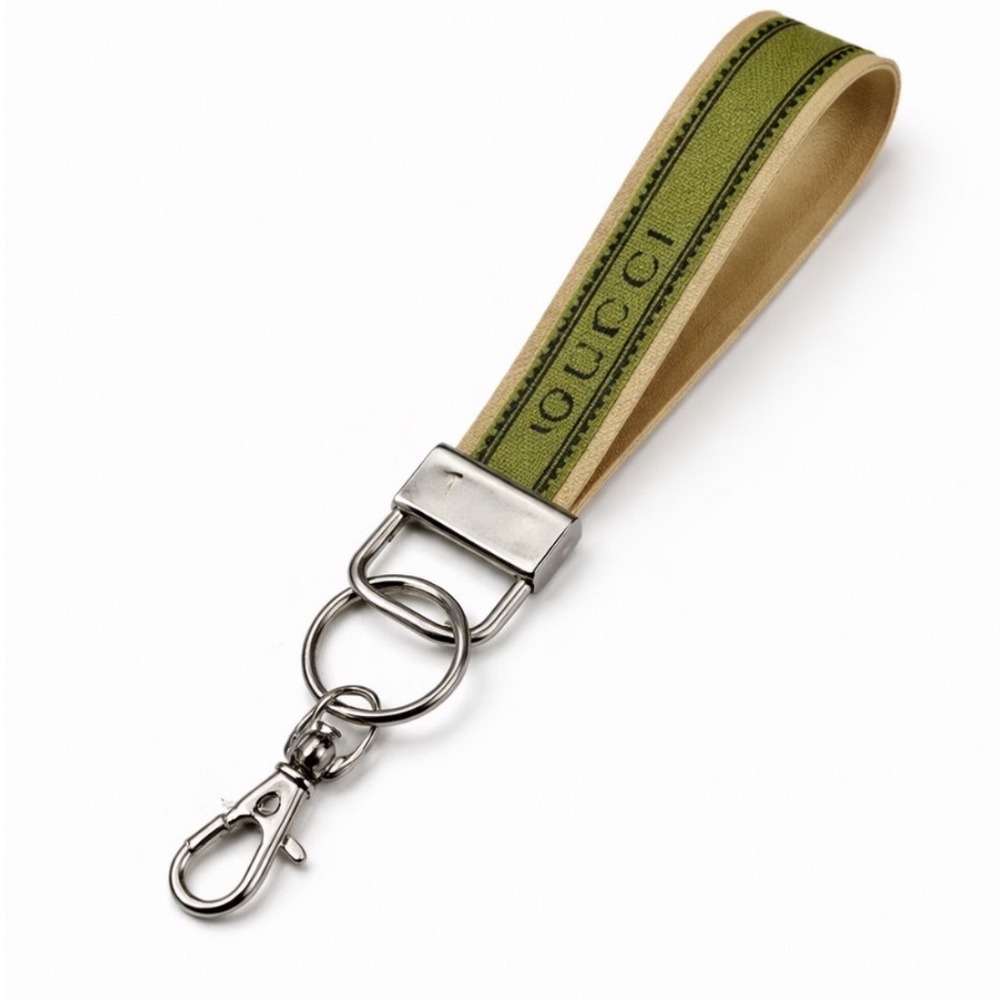 Gucci Vintage Y2K Green Upcycled Vintage Web Keychain Wristlet Unisex NEW